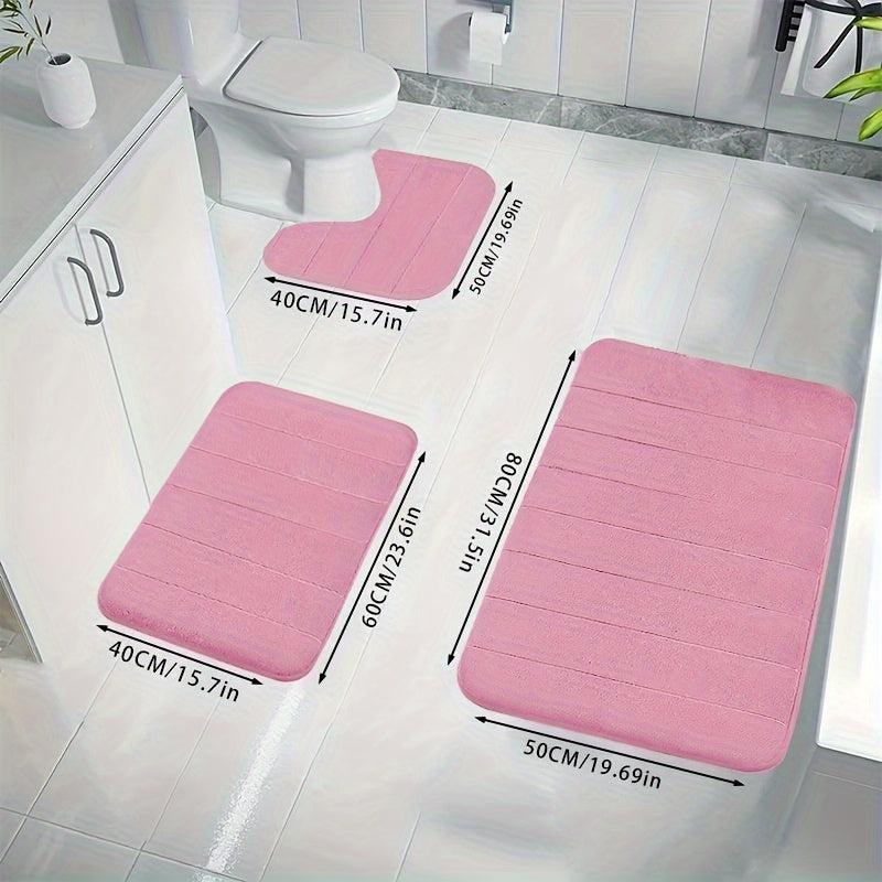 3pc Memory Foam Bathmat Set Non Slip Toilet Carpet U Shape Mat Toilet Lid Cover
