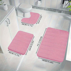 3pc Memory Foam Bathmat Set Non Slip Toilet Carpet U Shape Mat Toilet Lid Cover