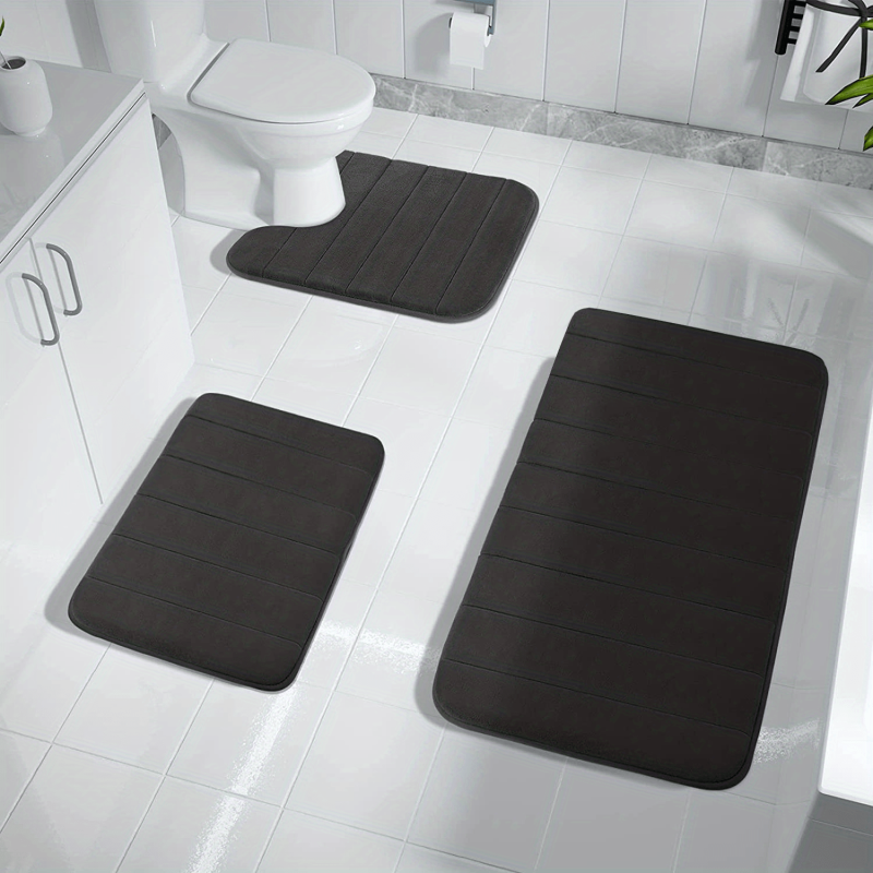 3pc Memory Foam Bathmat Set Non Slip Toilet Carpet U Shape Mat Toilet Lid Cover