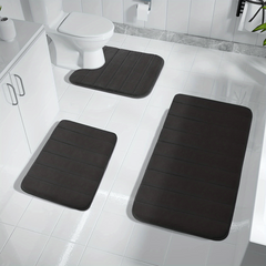 3pc Memory Foam Bathmat Set Non Slip Toilet Carpet U Shape Mat Toilet Lid Cover
