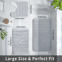 3pc Memory Foam Bathmat Set Non Slip Toilet Carpet U Shape Mat Toilet Lid Cover
