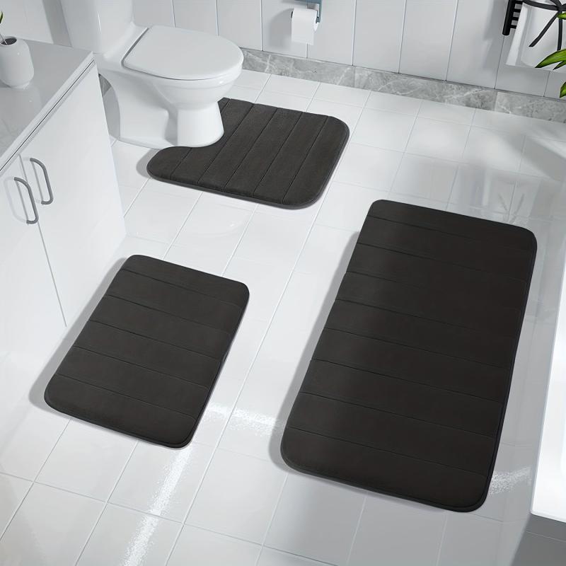 3pc Memory Foam Bathmat Set Non Slip Toilet Carpet U Shape Mat Toilet Lid Cover