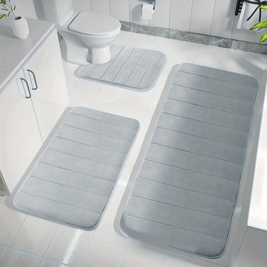 3pc Memory Foam Bathmat Set Non Slip Toilet Carpet U Shape Mat Toilet Lid Cover