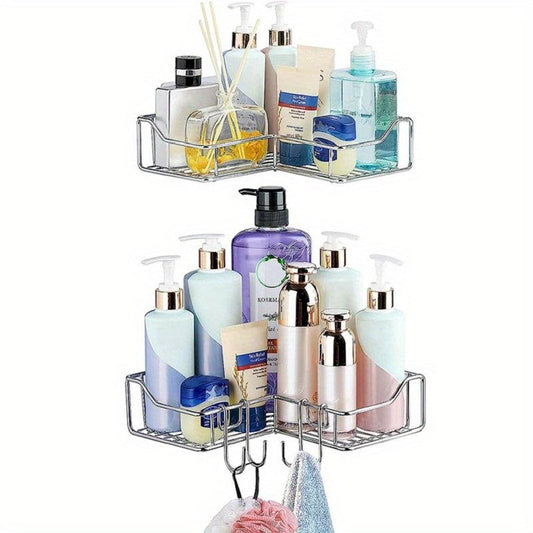 Corner Shower Caddy Wall Mounted Storage Rack Adhesive Hooks Rustproof