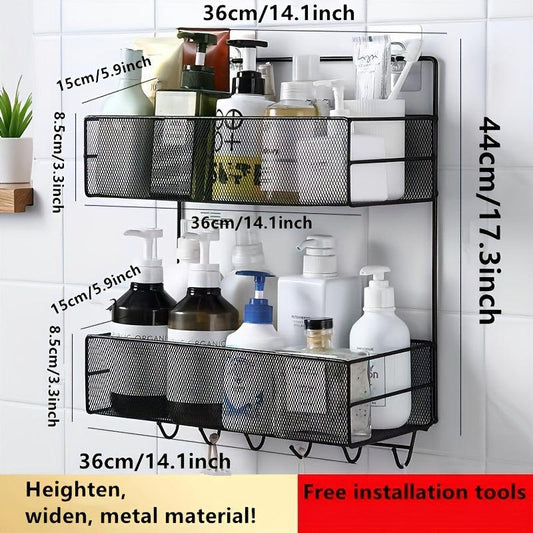 2 Layer Adhesive Bathroom Storage Rack Wall Mounted Hanging Shelf Shower Shelves