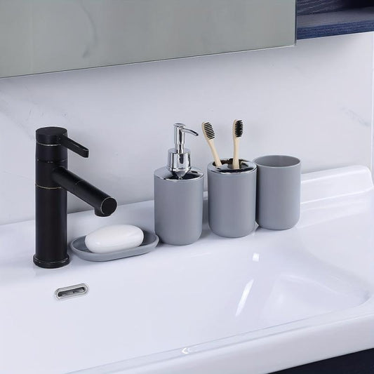 6pcs Bathroom Accessories Set Grey Toothbrush Holder Soap Dispenser Trash Can