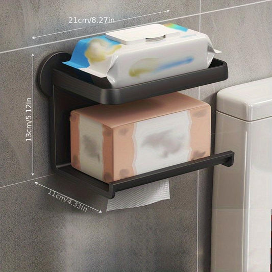 Toilet Roll Holder with Shelf Bathroom Phone Storage Rack Wall Mounted