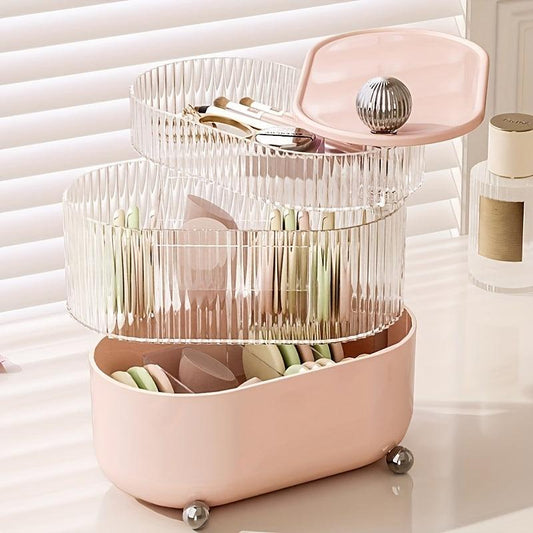 Large Capacity Powder Puff Storage Box with Rotation for Makeup & Jewelry