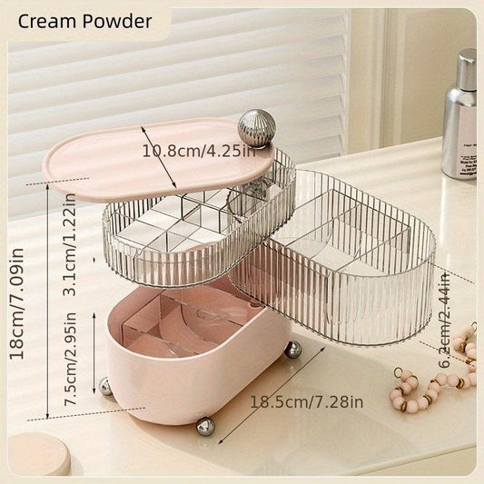 Large Capacity Powder Puff Storage Box with Rotation for Makeup & Jewelry