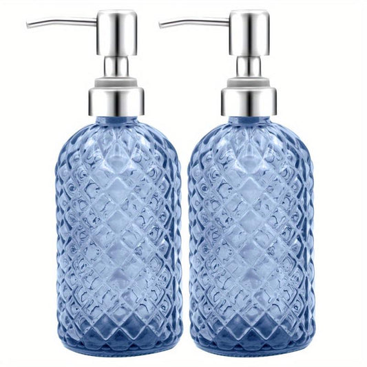 2pcs Refillable 12oz Glass Soap Dispenser with Stainless Steel Pump
