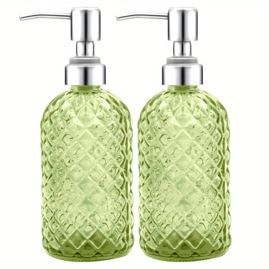 2pcs Refillable 12oz Glass Soap Dispenser with Stainless Steel Pump