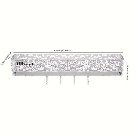 Wall Mount Bathroom Storage Rack with Hooks & Tray