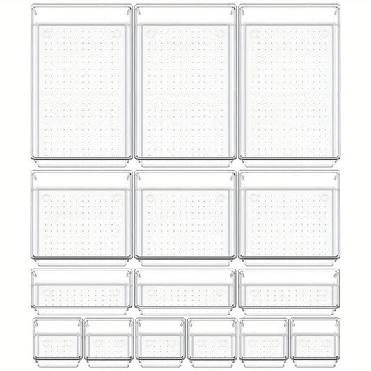 15Pcs Bathroom Drawer Tray Dividers Set Desk Organizer Plastic Vanity Trays