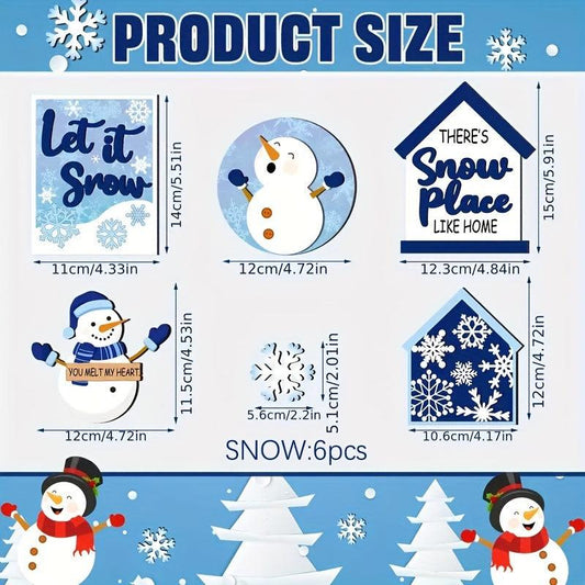 Winter Tiered Tray Decor Set Snowman Snowflake Wooden Signs Christmas