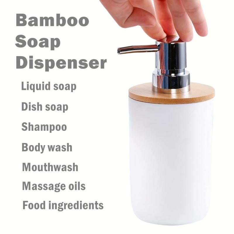 Bamboo Soap Dispenser Countertop Lotion Bottle With Pump - Refillable