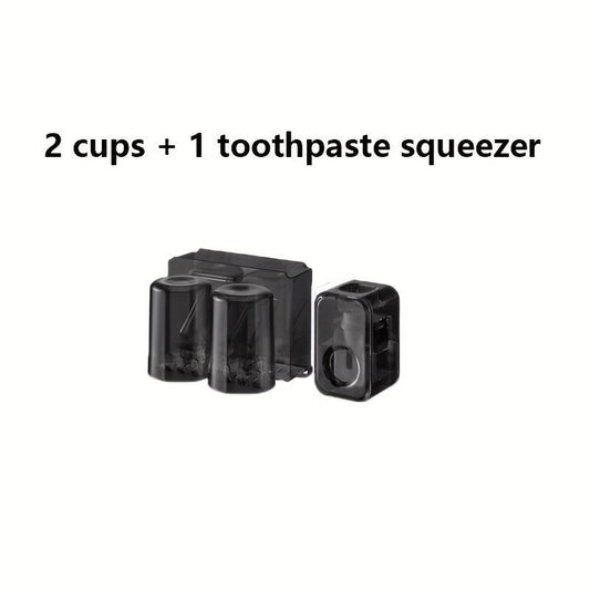 2pcs Toothbrush Holder With Gargle Cup & Toothpaste Dispenser