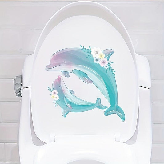 Dolphin Pattern Toilet Cover Sticker Funny Self Adhesive Toilet Sticker