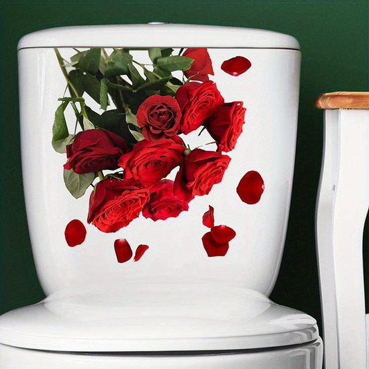 Romantic Red Rose Toilet Lid Decal Self Adhesive Bathroom Sticker