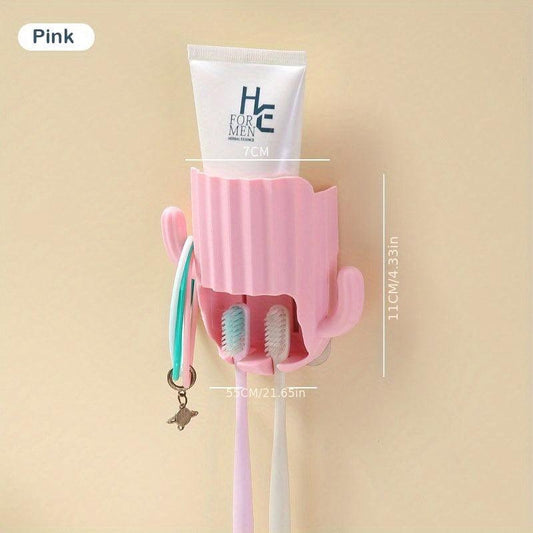 Cactus Toothbrush Holder Wall Mounted Storage Rack Multifunctional Organizer
