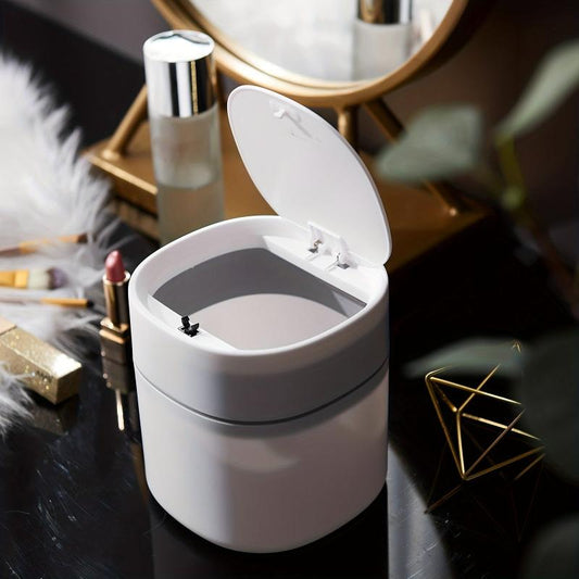 Small Trash Bin Desktop Garbage Can With Cover Plastic Home Bathroom Organizers