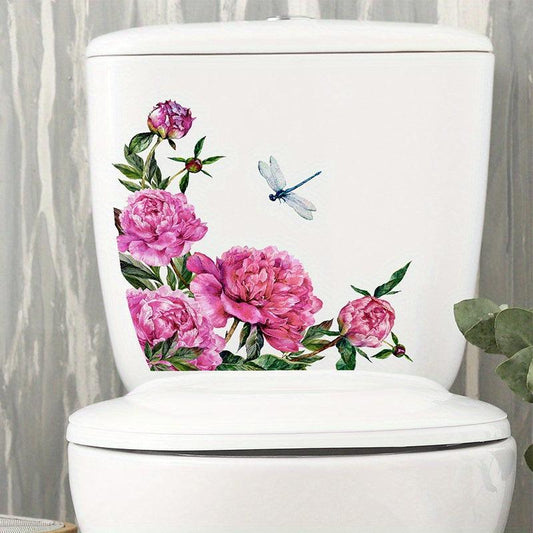 Tropical Flower Dragonfly Toilet Sticker Plant Leaf Sunflower Bathroom Home Deco