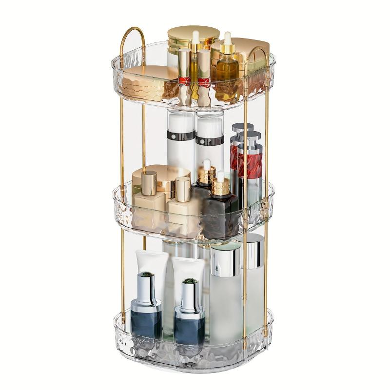 Clear Rotating Makeup Organizer Cosmetic Storage Rack with Handle