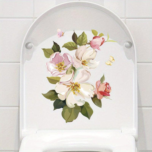 Flower Toilet Lid Decal Sticker Restroom Renovation Self-adhesive Home Accessory