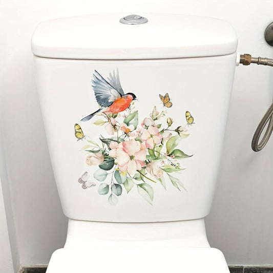 Flower Pattern Toilet Lid Decal Self Adhesive Wall Sticker Bathroom Decor