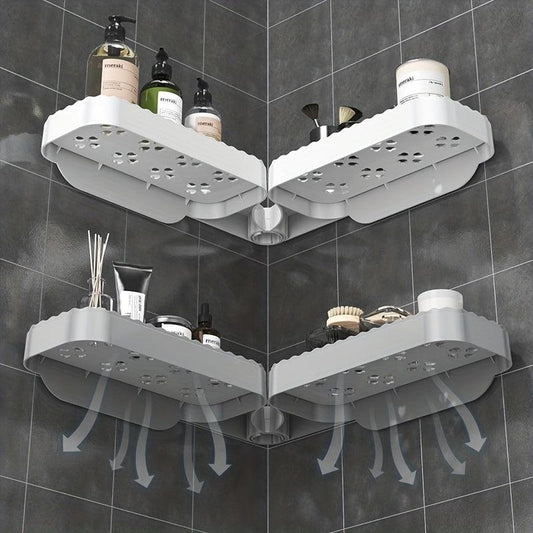 Corner Bathroom Storage Rack Plastic Bathroom Tray Foldable