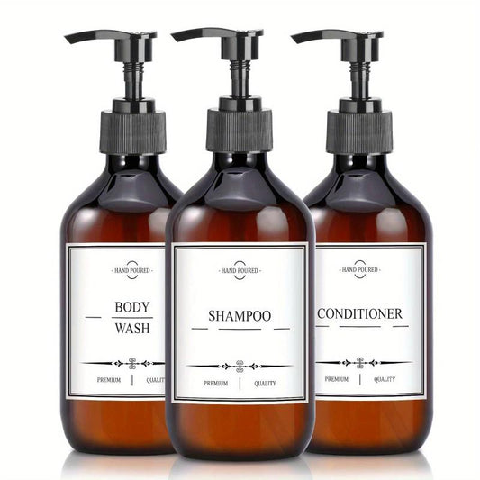 3pcs Plastic Shampoo Dispenser Bottles Set Countertop Lotion Bottle With Pump