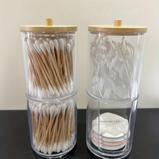 2pcs Double Layer Cotton Storage Box With Lid Clear Makeup Pad Storage Box