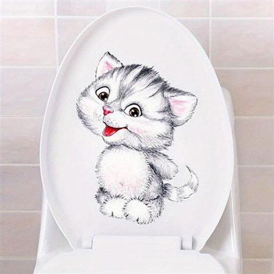 Cat Pattern Toilet Lid Decal Creative Decor Sticker