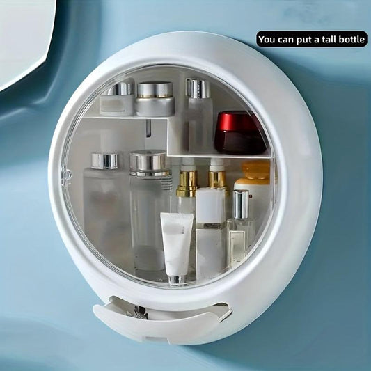 Wall Mount Makeup Storage Box Large Capacity No Punching With Lid & Drawer