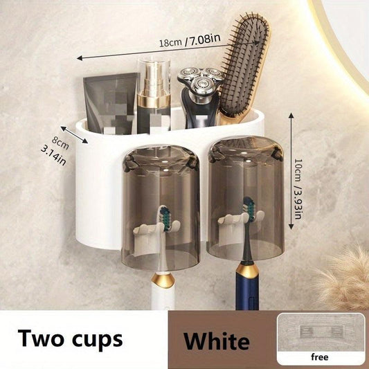 Toothbrush Holder With Gargle Cup Wall Mounted Toothbrush Storage Rack