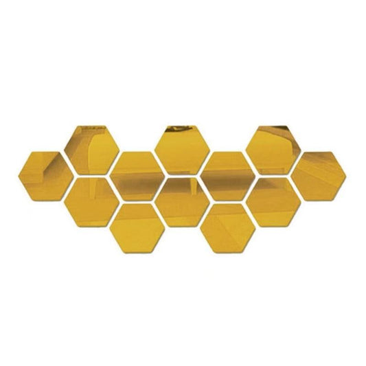 12pcs Hexagon Mirror Sticker Self Adhesive Wall Decals Golden