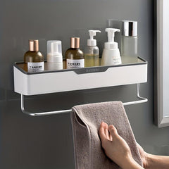 Bathroom Storage Rack with Towel Bar Self Adhesive Wall Mounted Shelf