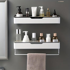 Bathroom Storage Rack with Towel Bar Self Adhesive Wall Mounted Shelf