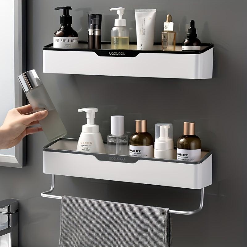 Bathroom Storage Rack with Towel Bar Self Adhesive Wall Mounted Shelf