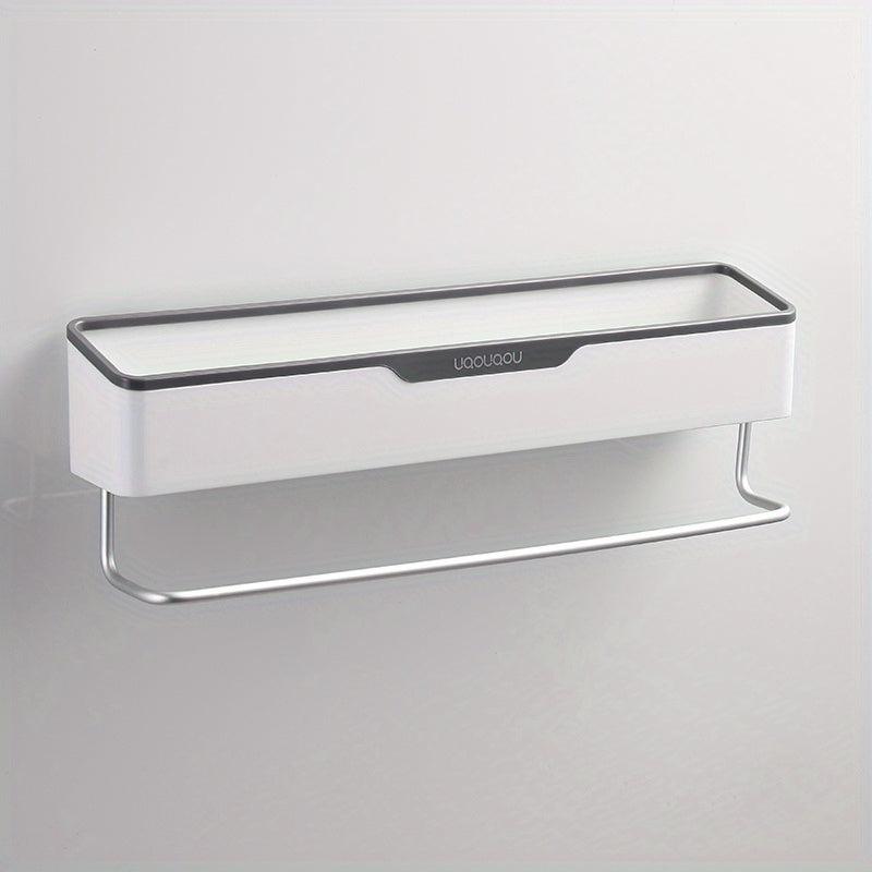 Bathroom Storage Rack with Towel Bar Self Adhesive Wall Mounted Shelf