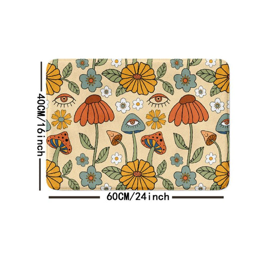 Boho Mushroom Pattern Floor Mat Non Slip Decorative Bath Rug