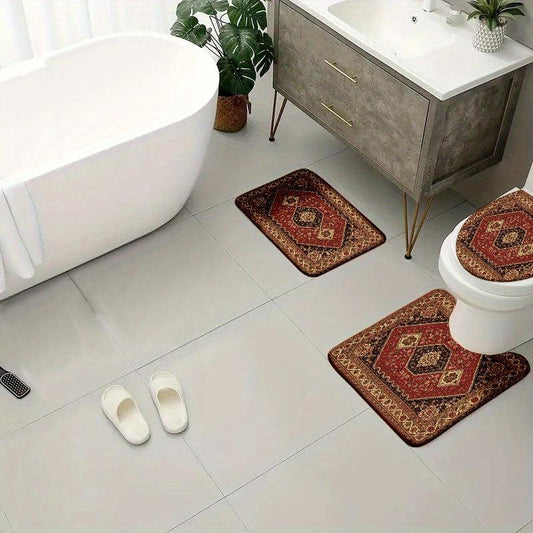 4pcs Velvet Sponge Bath Mat Set Non-Slip Bathroom Rug Comfortable Toilet U-shape