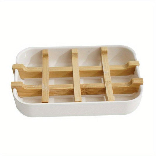 Bamboo Soap Dish Drain Soap Tray Minimalist Two Tone Soap Holder