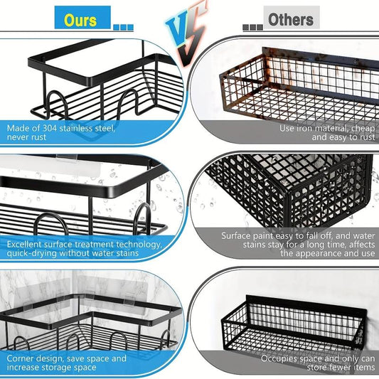 Stainless Steel Corner Shower Caddy with Soap Holder & Canister & Hooks