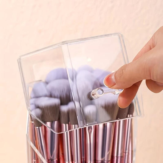 Dustproof Makeup Storage Box with Flip Shelf Organizer