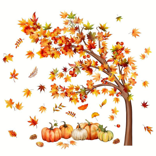 Autumn Scene Maple Leaf Pumpkin Wall Sticker Toilet Decoration
