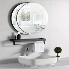 Round Bathroom Mirror Wall Mounted Without Holes 15.75inch