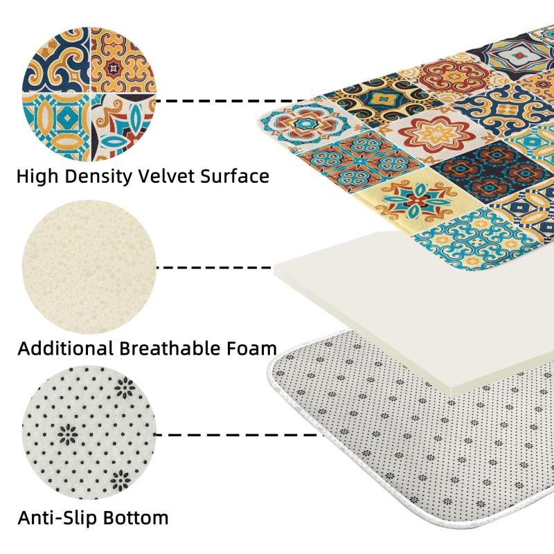 Boho Style Floral Bathroom Non Slip Mat