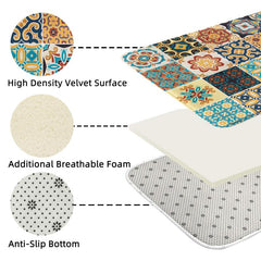 Boho Style Floral Bathroom Non Slip Mat