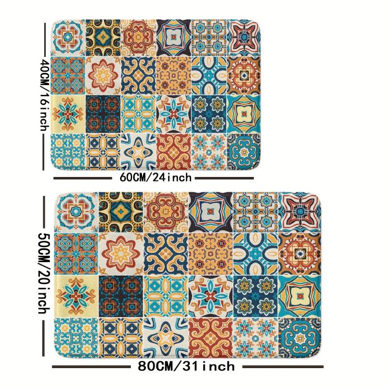 Boho Style Floral Bathroom Non Slip Mat