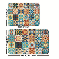 Boho Style Floral Bathroom Non Slip Mat